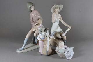 A Nao figure of a seated lady artist, f, 11" do. cat 4", do. girl cellist 8" and do. girl artist 12"
