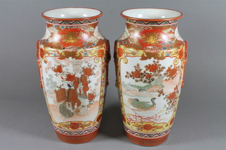 A pair of Japanese Kutani vases decorated figures, the base with 2 character mark 12"