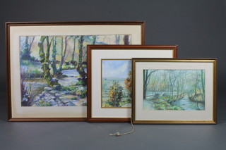 R Norsworthy, 20th Century School, watercolour on paper, an impressionist wooded landscape 17.25"h x 27.5"w together with  2 other watercolours of pastoral landscapes