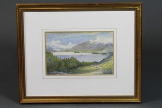 John Smart, British 1838-1899, watercolour on paper, a  landscape study of Derwent water "From Ashness Bridge" monogrammed 7"h x 11"w  ILLUSTRATED
