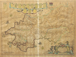 An 18th Century map of Carmarthenshire, later coloured, 15"h x  20"w