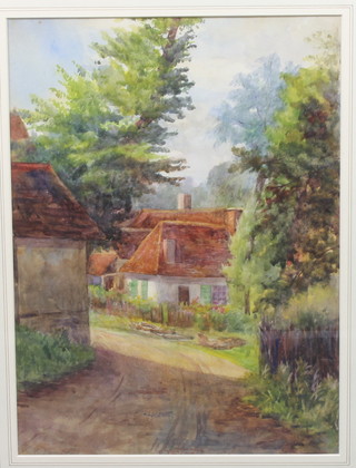 A B Furneaux, early 20th Century School, watercolour on paper,  a rural county lane with cottage in foreground, signed, 15"h x  11"w