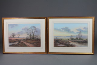 W Reeves, 20th Century British School, pastel and charcoal on  paper, a pair of pastoral landscapes, signed, 13.75"h x 19.75"w