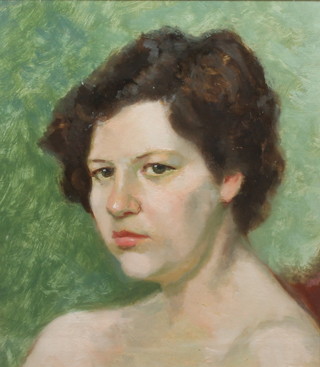 An early 20th Century oil on canvas, head and shoulder nude  portrait of a lady, the sitter looking to sinister 13.5"h x 12"w,  unsigned,