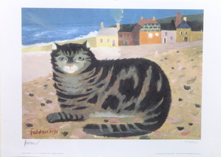 Mary Fedden, 20th Century British School, a signed limited edition print "Cat on a Cornish Beach 1991" published by Bow  Art signed in pencil and numbered 236/500 11.5"h x 15.75"w