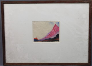 A mid 20th Century limited edition coloured print of a  mountainous landscape, indistinctly signed 16/100, 5"h x 6.5"w