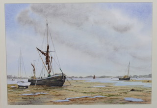 Robert Sulley, 20th Century British School, watercolour on  paper, harbour scene from the River Orwell with barge in  foreground, signed 14"h x 20"w