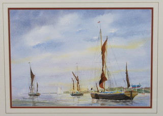 Robert Sulley, 20th Century British School, watercolour on  paper, an estuary scene on the Isle of Sheppey with sailing barge  in foreground, signed, 9.75"h x 14"w