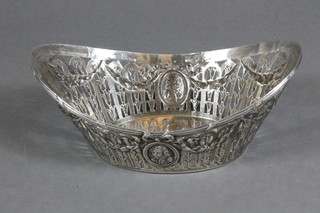 A Continental pierced and embossed silver boat shaped dish, the reverse marked PAS & Co, 2 ozs
