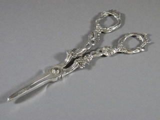 A pair of Victorian silver grape scissors with vinery decoration, London 1893 3 ozs