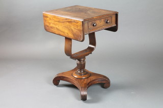 A William IV drop leaf work table fitted a drawer, raised on a U shaped support with quadripartite base 30"h x 21"w x 16"d