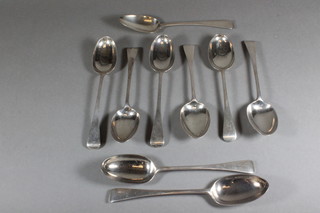 A harlequin set of 9 silver Old English pattern table spoons - 1 George IV London 1824, 3 London 1897, 3 London 1898 and 2  London 1910, 20 ozs