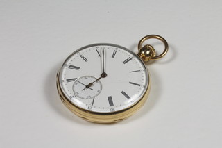 Klaftenberger, Regent Street London, a fine yellow gold pocket watch with Roman enamelled dial with Arabic outer minute track  and second subsidiary dial, the inner case inscribed no.7927