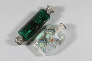 A Victorian viridian glass double ended scent bottle together with  a glass internally painted snuff bottle