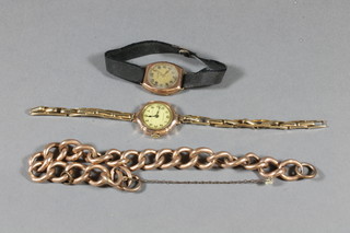A 9ct gold curb link bracelet and 2 ladies gold cased  wristwatches