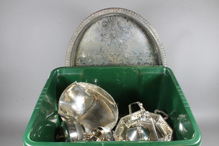 2 silver plated cake baskets, a 3 piece Britannia metal tea service  and other plated items