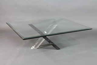 An unusual 20th Century modernist grey veined black marble  occasional table with pyrex support and glass top