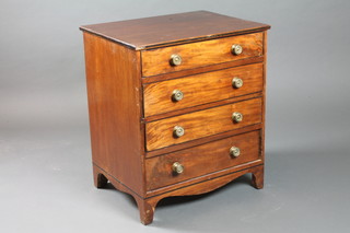 A 19th Century mahogany chest of 4 long drawers with brass  handles, raised on bracket feet 27"h x 24"w x 18"d