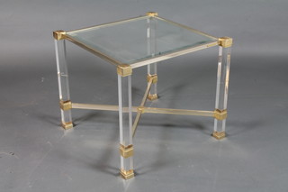 Piere Vandel Paris, 2 20th Century perspex and gilt metal and  glass coffee tables, the largest 16"h x 49.5"w x 31"d