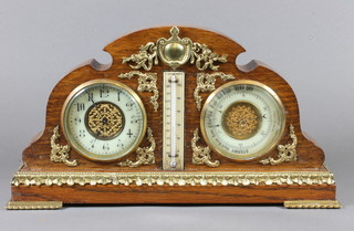 A late Victorian clock and barometer compendium, later gilt metal mounted 8.5"h x 15.5"w x 3"d