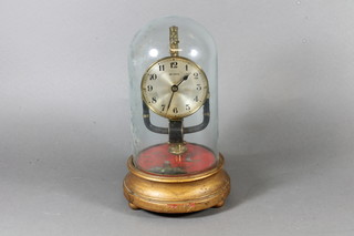 An early 20th Century "Bulle" 800 day clock under glass dome, raised on a chinoiserie base 10.5"h