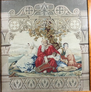 A 19th Century Berlin wool work panel depicting Abraham with Hagar 20" x 19", contained in a maple frame