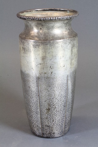 A WMF planished and polished metal cylindrical vase 10"