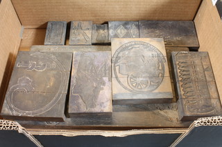 A collection of wood blocks decorated threshing machines