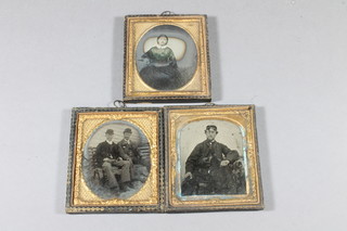 3 early 19th Century portrait photographs contained in gilt frames 3" x 2.5"