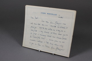 A collection of letters signed by Ivor Novello - Four on 11  Aldwych, Westminster WC2 headed notepaper, 1 letter on 8 Beaumont Street paper and 1 letter on Theatre Royal, Drury  Lane, together with 3 other letters signed Ivor Novello