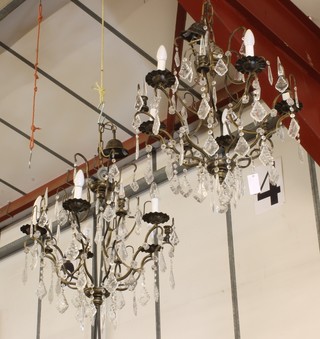 A pair of Venetian style 5 light metal and glass electroliers  together with 4 twin light wall light brackets