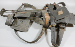 2 pairs of leather and brass heavy horse blinkers by Albery of Horsham and W J Hammond of Horsham