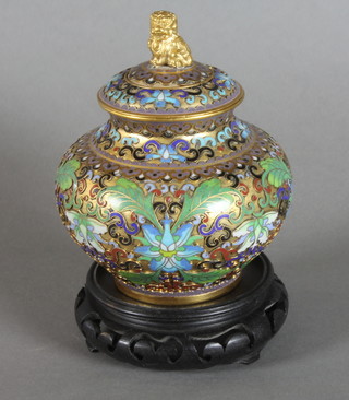 A Ming Dynasty style Chinese cloisonne enamelled vase and cover 5"  ILLUSTRATED