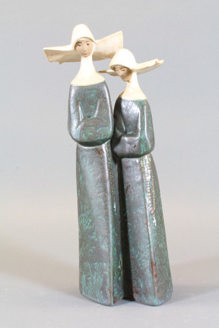 A Lladro matt finished figure of 2 standing nuns, based marked  1977 13"