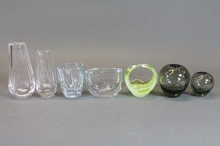 2 wedge shaped Art Glass vases 6" and a collection of Art glassware