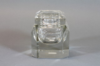A Victorian square cut and faceted glass inkwell 3.5"