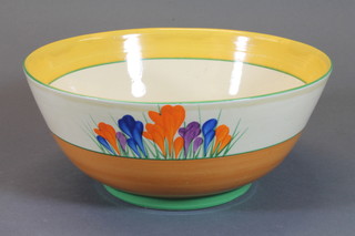 A circular Clarice Cliff crocus pattern bowl 8"