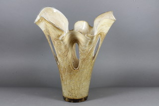 A brown marbled Art Glass vase 15"