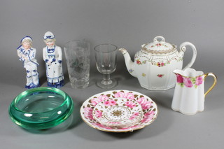 A Lotus ware floral patterned teapot, a suite of various antique glassware, various decorative figures etc