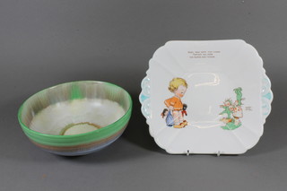 A Shelley Mabel Lucie Attwell twin handled cake plate - Fairy  Folk 11.5" and a Shelley Art Deco Harmony Dripware bowl 8.5"
