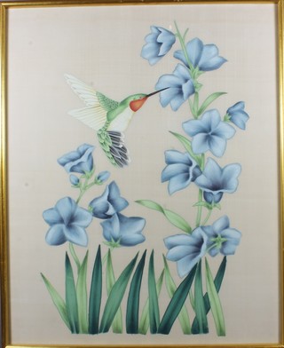 3 20th Century Japanese School watercolours on silk, ornithological and botanical studies 20.5"h x 16.5"w