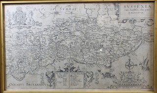 A 19th Century copy of a Johannes Norden map of Sussex 9"h x  15.5"w