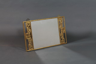 A Chinese simulated bamboo and carved giltwood rectangular wall mirror with foliate pierced panels, 16"h x 25"w