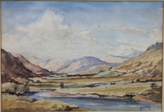 J Poiteous-Wood, watercolour on paper highland river scene - "Strathfillan" signed and dated 1944 10.5"h x 15"w