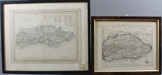 A 19th Century engraving of a map of Sussex 6"h x 7.5"w  together with a late 19th Century coloured map of Sussex engraved by S Hall 8"h x 10"w