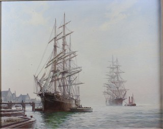 Anthony Markham, British, b.1945, oil on canvas, a study of tall ships at harbour, signed, 15.3"h x 9.25"w
