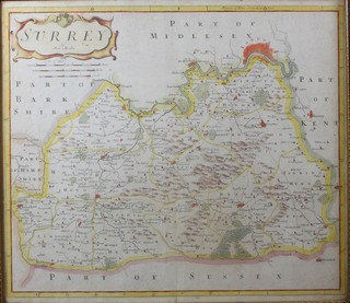 A late 18th Century engraved map of Surrey by Robert Morden,  later coloured 14"h x 16.5"w
