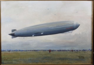 V Fitzgerald, a 20th Century watercolour on paper, study of a  Graf Zeppelin at Hamworth 1931, 14.5"h x 20.75"w