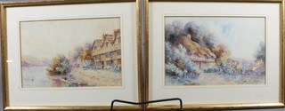 Leyton Forbes, British, fl.1900-1925, watercolour on paper, study of the town quay at St Ives, 5.75" x 9" together with a  companion piece study of a rural cottage in spring time, 6" x  8.75" both signed