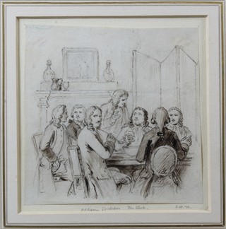 John Massey Wright, 1777-1866, pencil on paper, an interior study of Addisons Club, monogrammed to margin, 4.75"h x  4.75"w